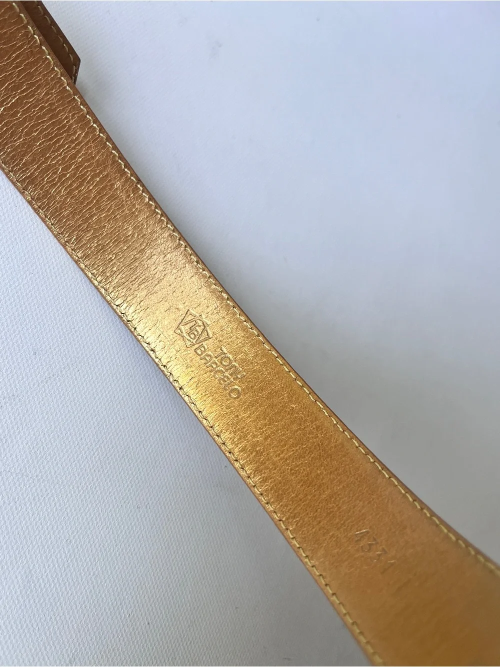 Vintage 1980's Size 34 Genuine Leather Gold Lame Belt by Tony Barcelo Spain
